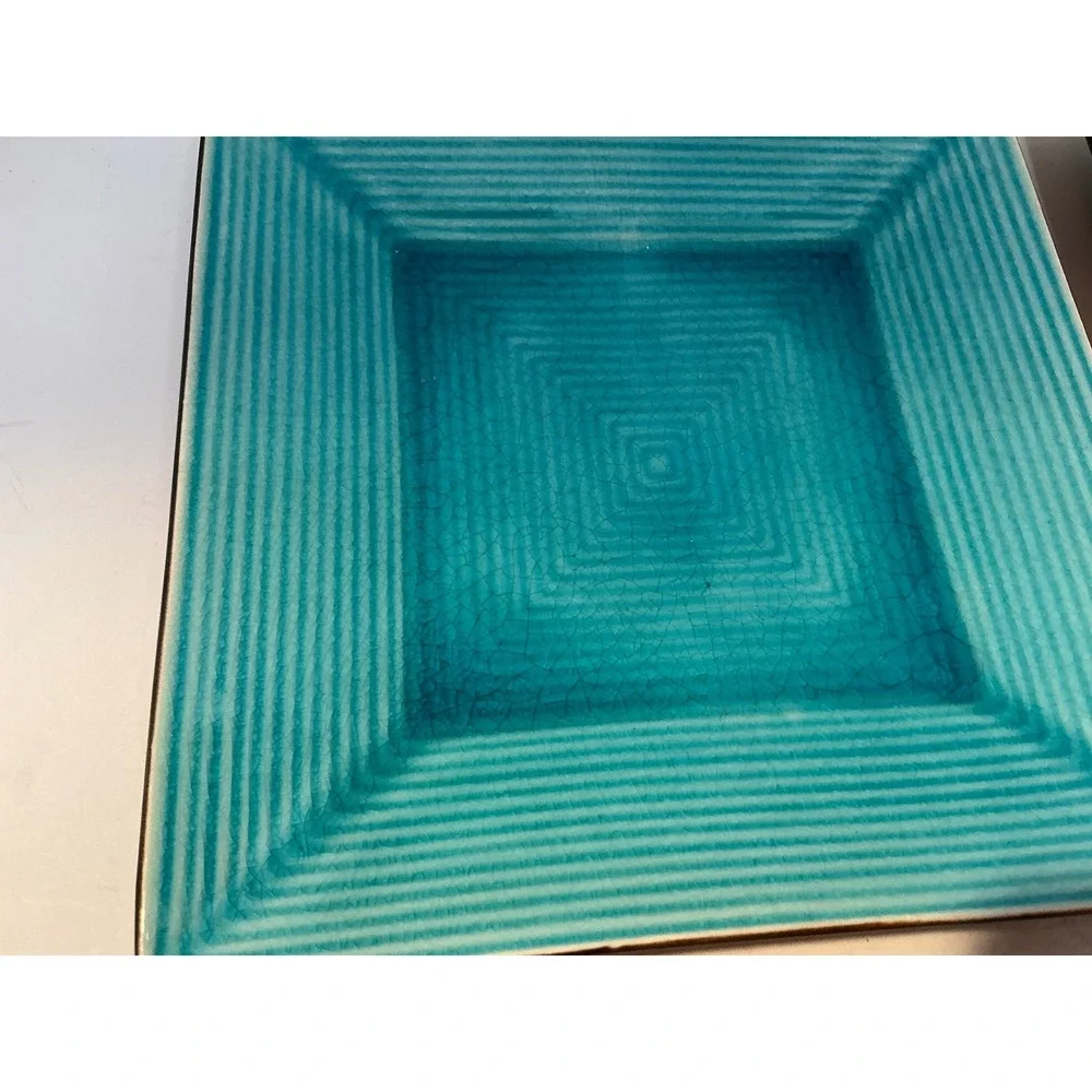 Target Home Zazen Square Stoneware Plates Teal Reactive Glaze Set of 2 Modern